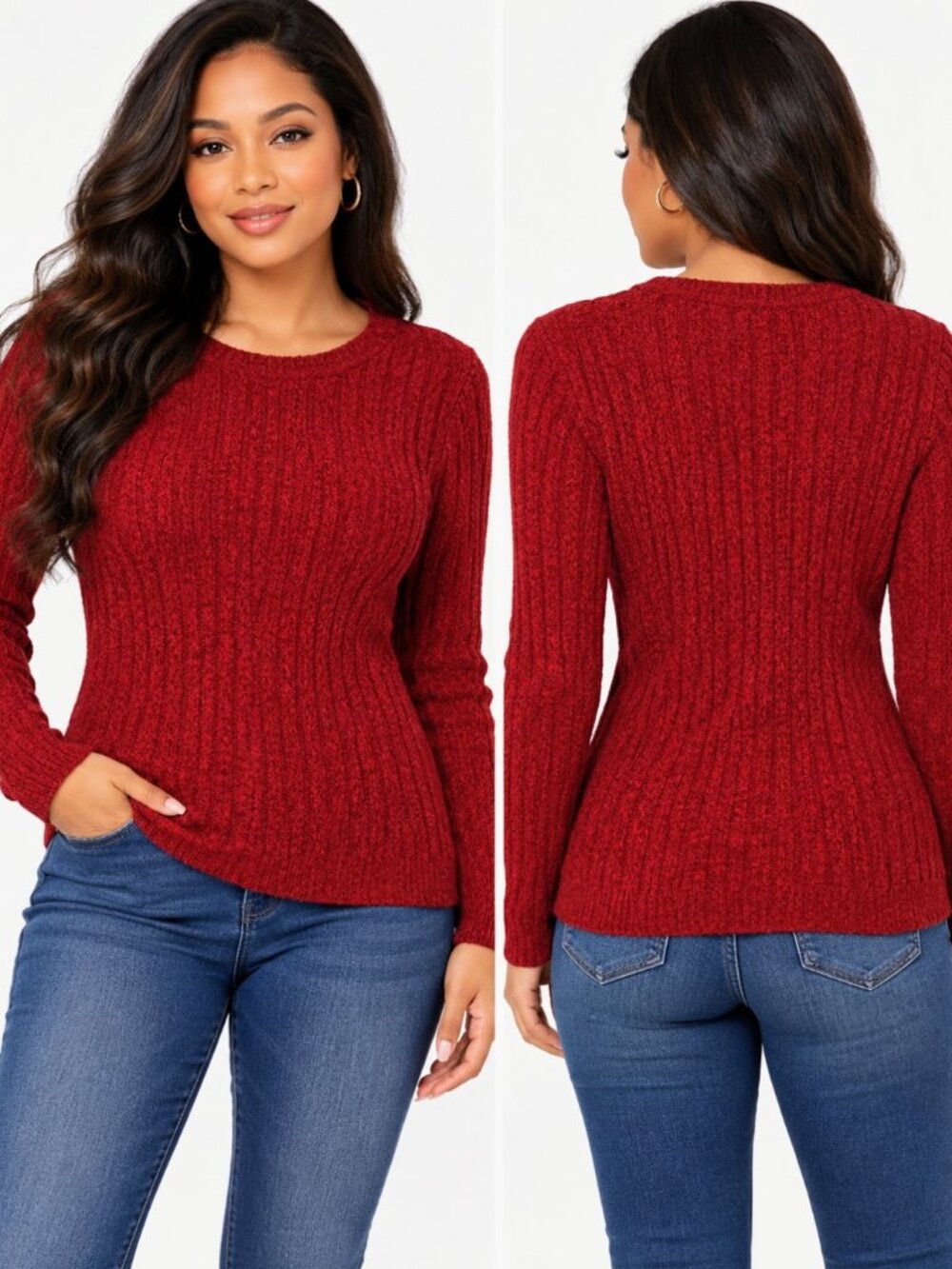Kim rogers Women's Cable Knit 100% Cotton Crew Neck Long Sleeve Sweater Size L